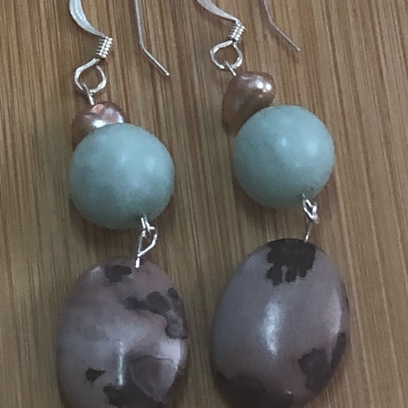 Jasper, Amazonite & Pearl Earrings - Picture 4 of 7